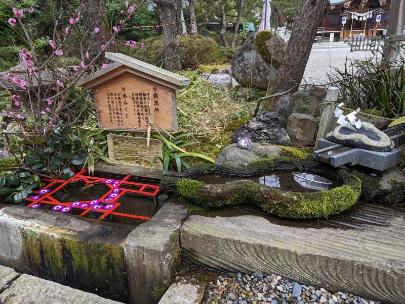 五泉八幡宮 銭洗い所 水みくじ おもかる石 花手水